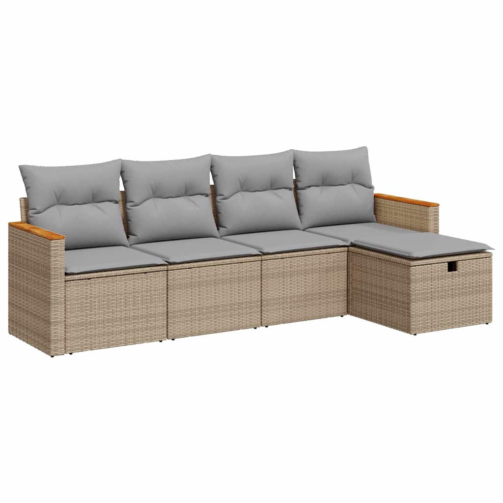 vidaXL Set Divano da Giardino 5 pz con Cuscini Beige in Polyrattan