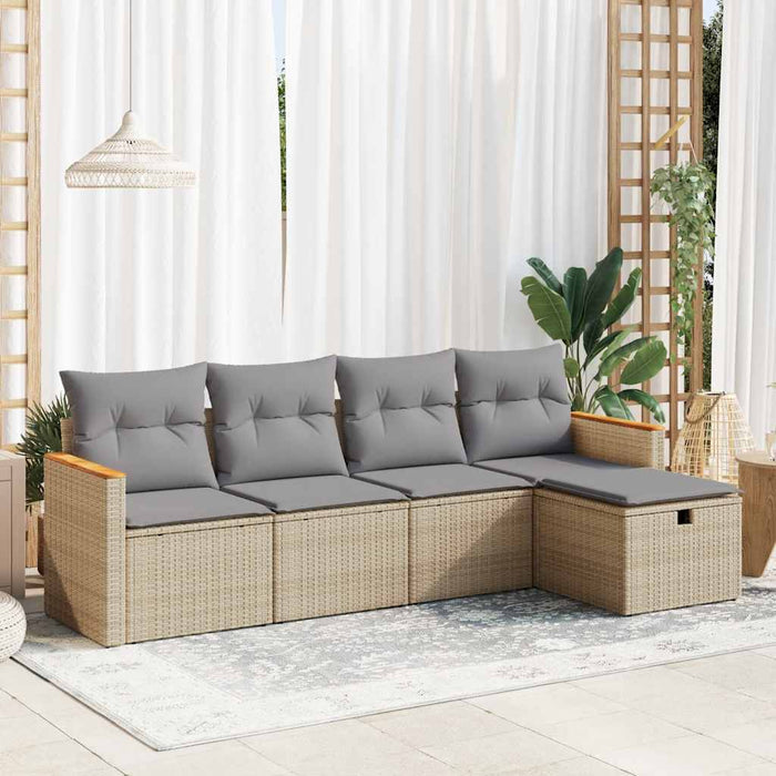 vidaXL Set Divano da Giardino 5 pz con Cuscini Beige in Polyrattan