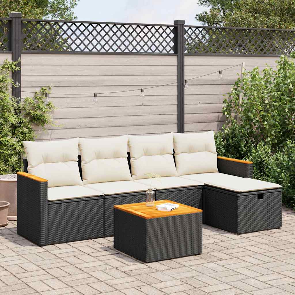 Set Divano da Giardino 6 pz con Cuscini-Sofa da Giardino-Divanetto da esterno Nero in Polyrattan 377582