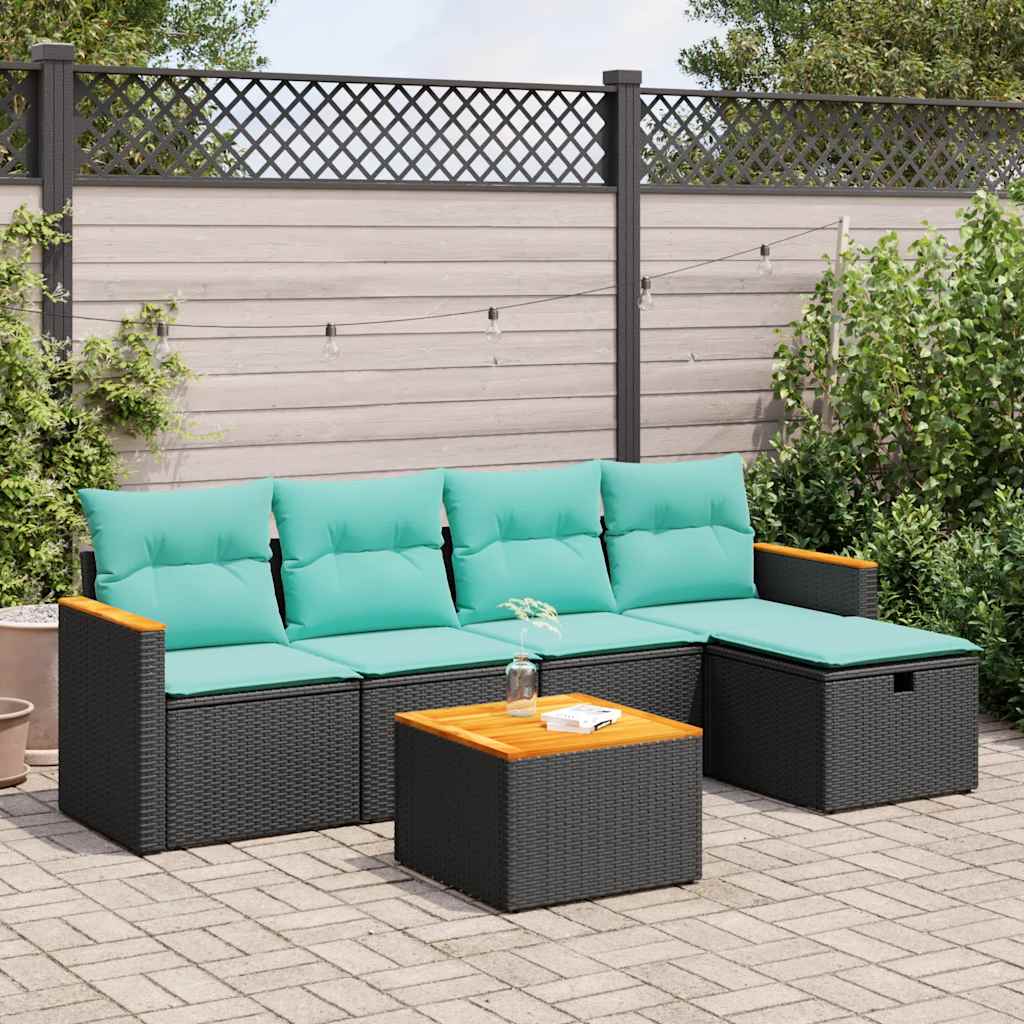 Set Divano da Giardino 6 pz con Cuscini Nero in Polyrattan 3325907