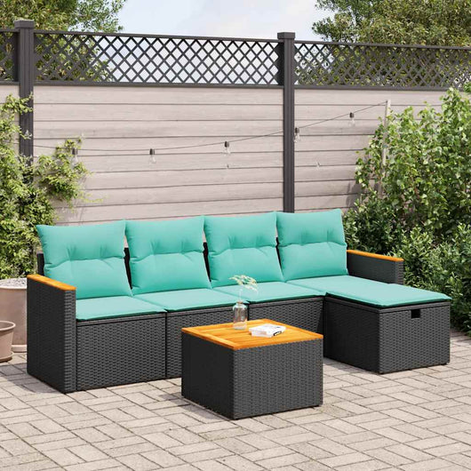 Set Divano da Giardino 6 pz con Cuscini Nero in Polyrattan 3325907