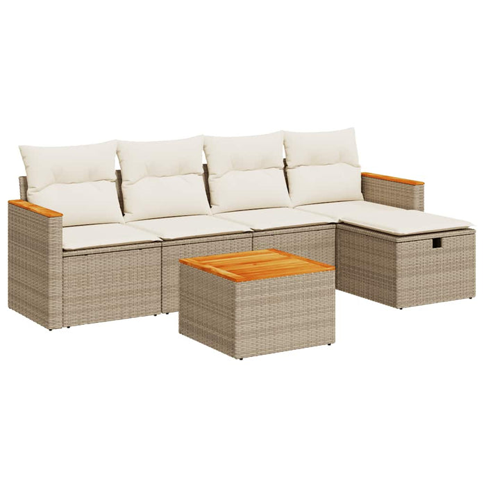 Set Divano da Giardino 6 pz con Cuscini Beige in Polyrattan 3325908