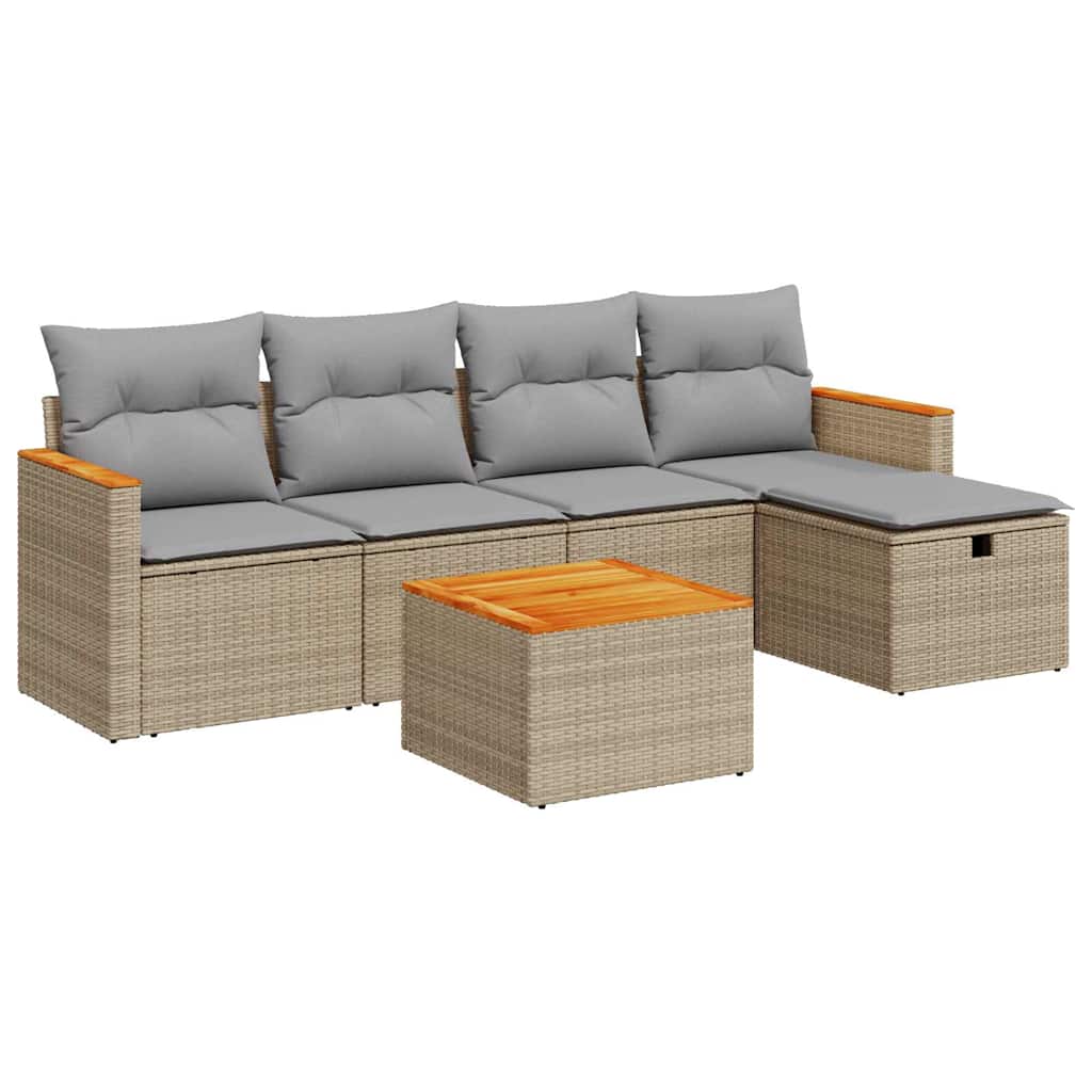 vidaXL Set Divano da Giardino 6 pz con Cuscini Beige in Polyrattan