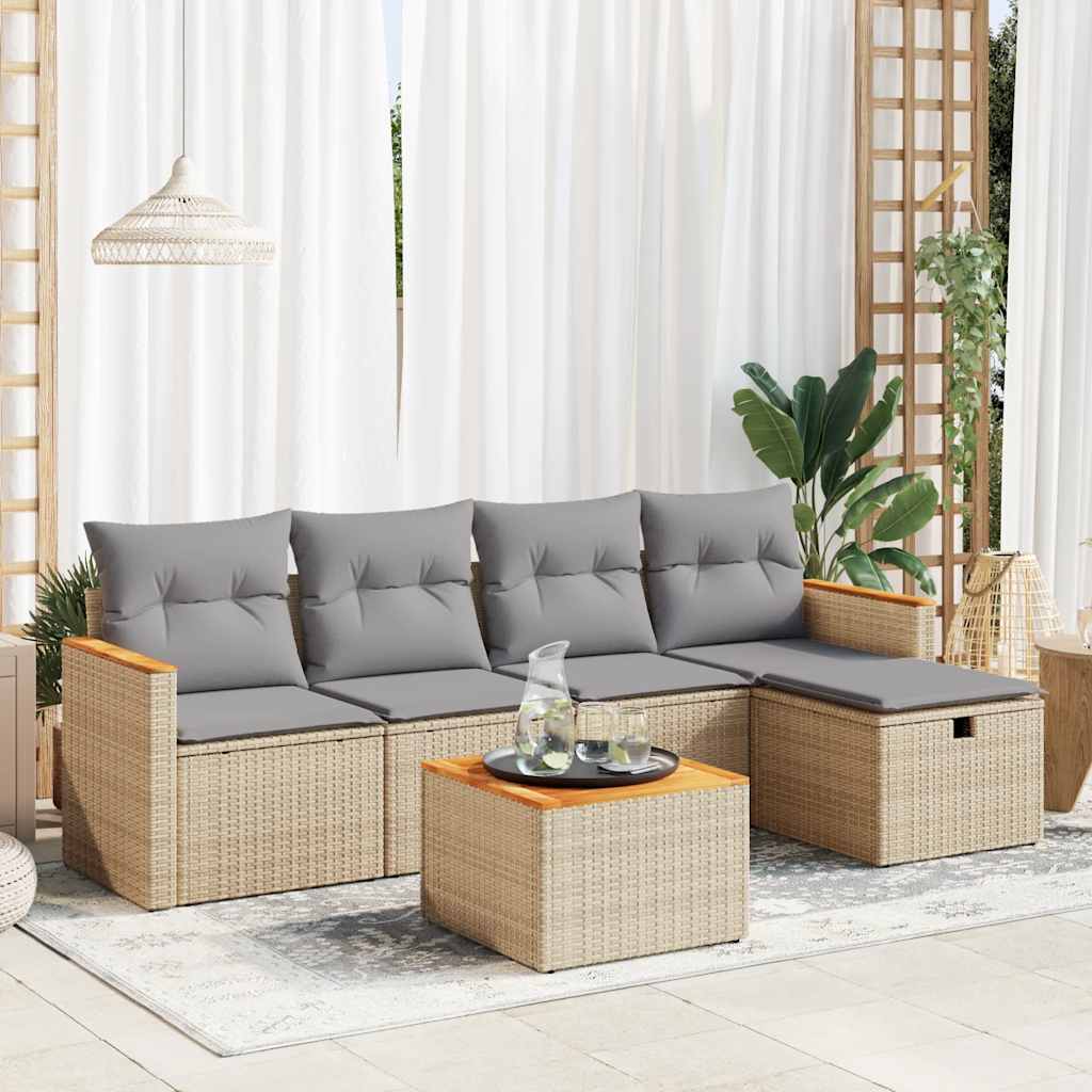 vidaXL Set Divano da Giardino 6 pz con Cuscini Beige in Polyrattan