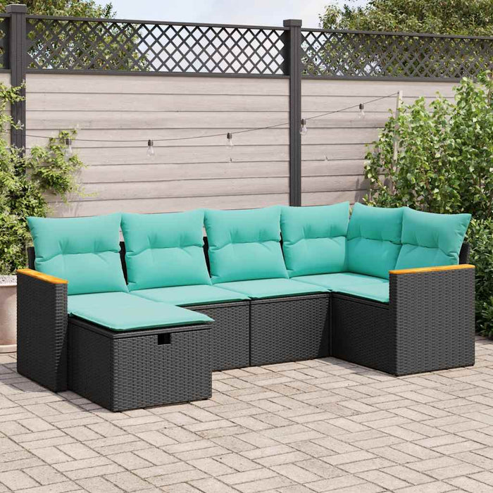 Set Divano da Giardino 6 pz con Cuscini Nero in Polyrattan 3325914