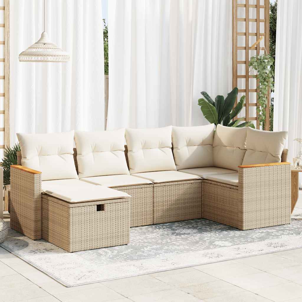 vidaXL Set Divano da Giardino 6 pz con Cuscini Beige in Polyrattan