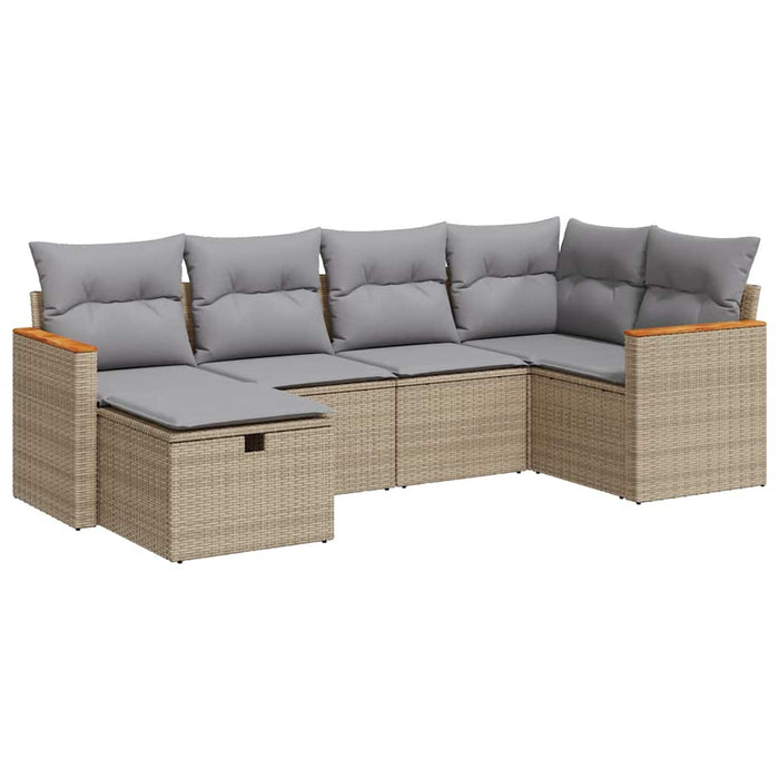 vidaXL Set Divano da Giardino 6 pz con Cuscini Beige in Polyrattan