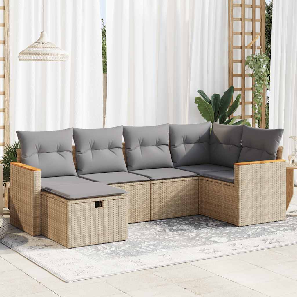 vidaXL Set Divano da Giardino 6 pz con Cuscini Beige in Polyrattan