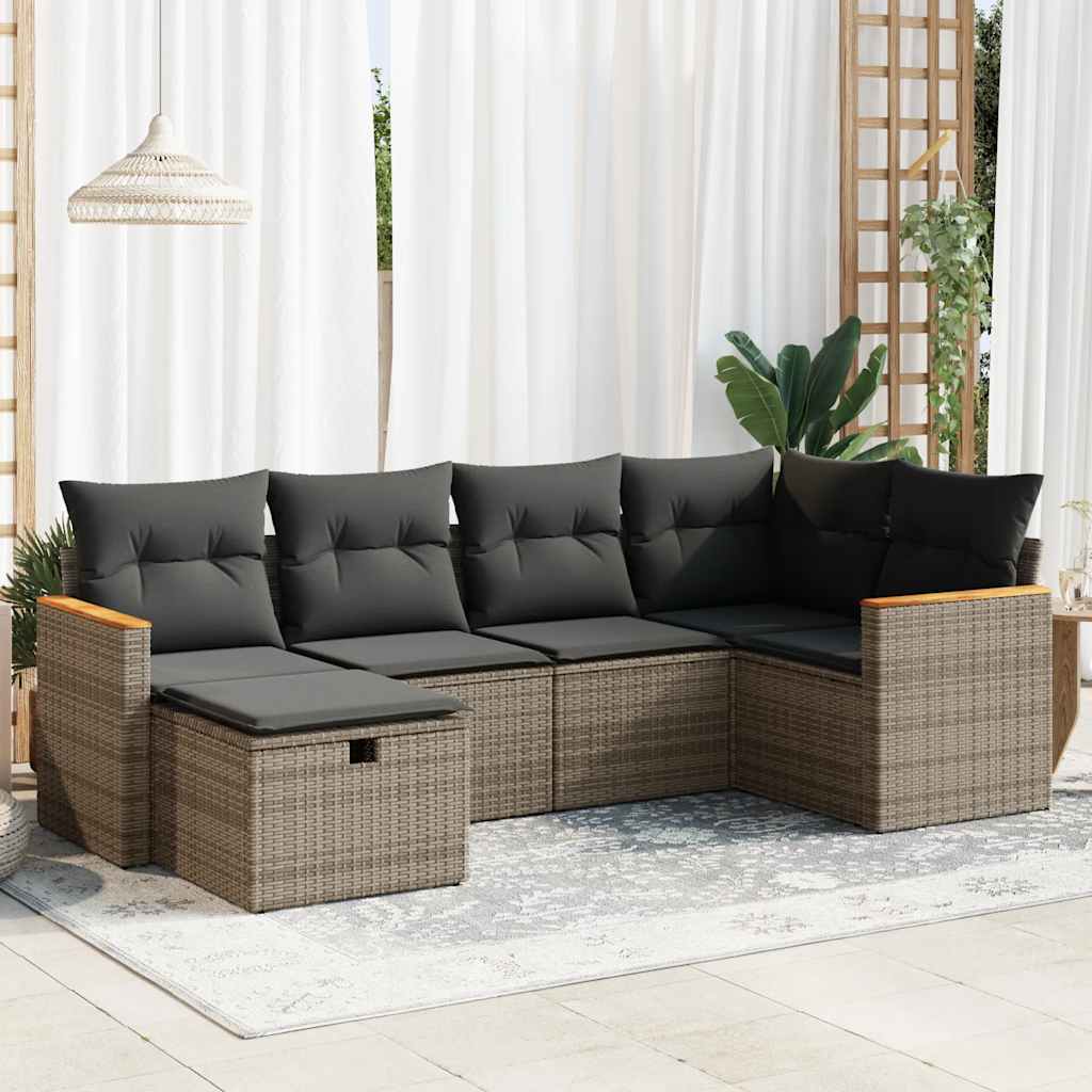 vidaXL Set Divano da Giardino 6 pz con Cuscini Grigio in Polyrattan