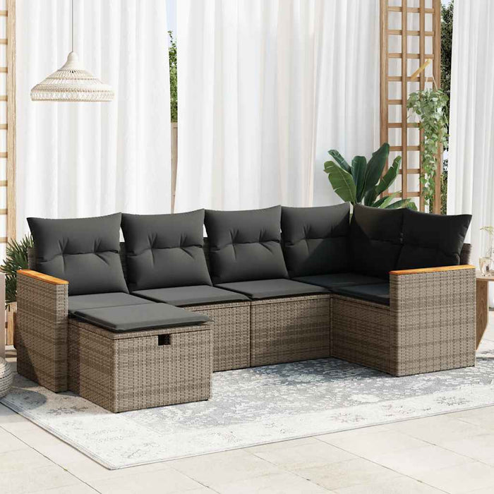 vidaXL Set Divano da Giardino 6 pz con Cuscini Grigio in Polyrattan