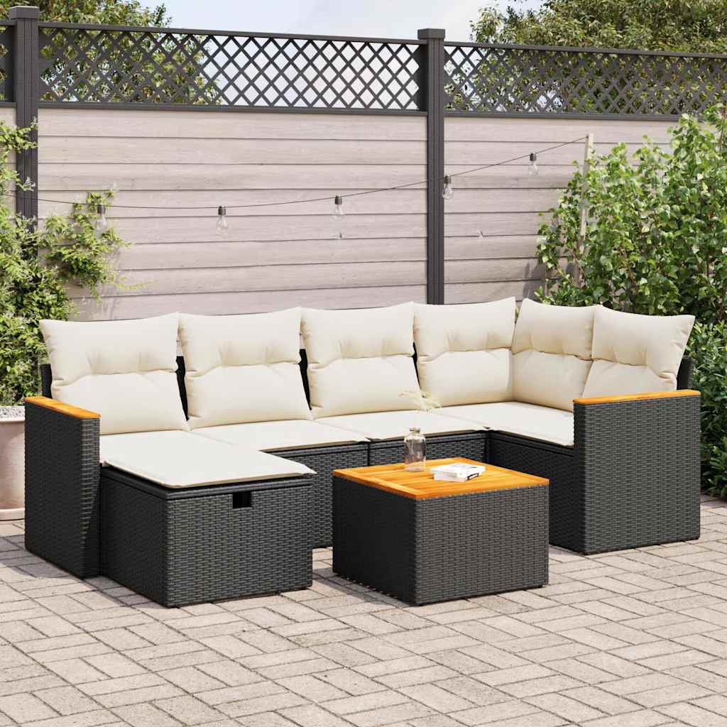 vidaXL Set Divani da Giardino con Cuscini 7pz Nero Polyrattan