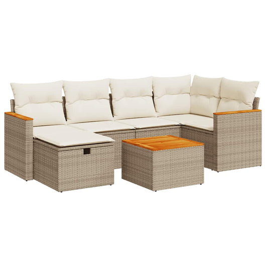 vidaXL Set Divani da Giardino 7 pz con Cuscini Beige in Polyrattan