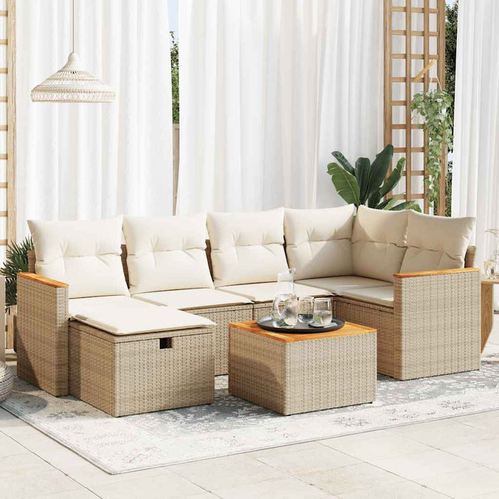 vidaXL Set Divani da Giardino 7 pz con Cuscini Beige in Polyrattan