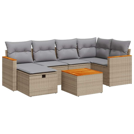 vidaXL Set Divani da Giardino 7 pz con Cuscini Beige in Polyrattan