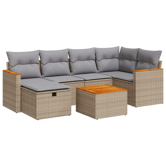 vidaXL Set Divani da Giardino 7 pz con Cuscini Beige in Polyrattan