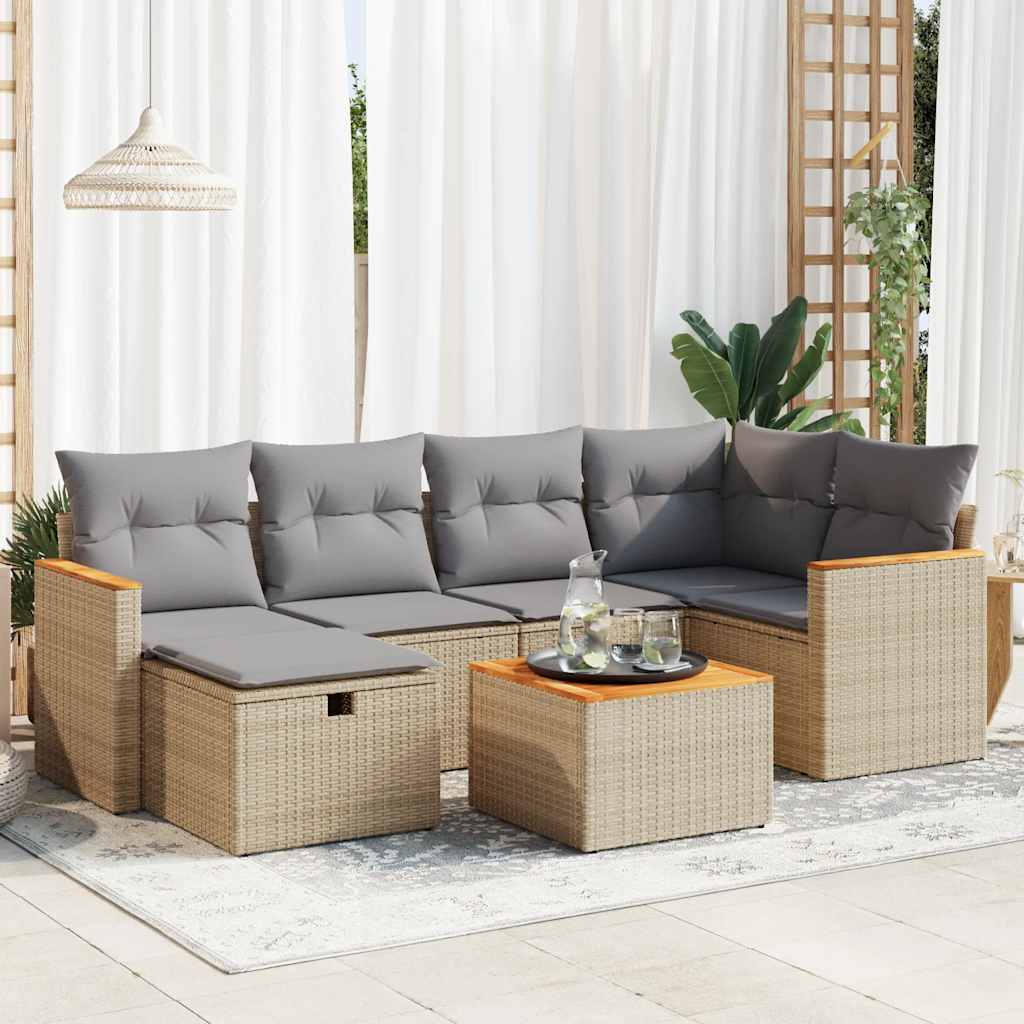 vidaXL Set Divani da Giardino 7 pz con Cuscini Beige in Polyrattan