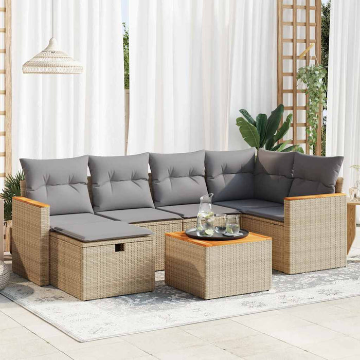 vidaXL Set Divani da Giardino 7 pz con Cuscini Beige in Polyrattan