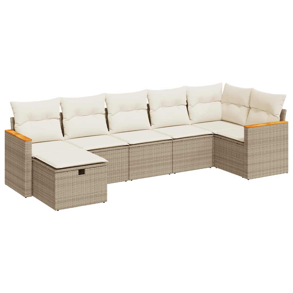 vidaXL Set Divani da Giardino 7 pz con Cuscini Beige in Polyrattan
