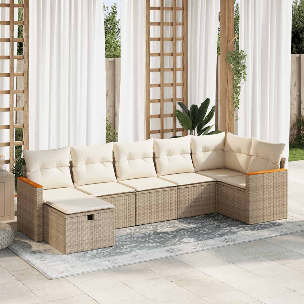 vidaXL Set Divani da Giardino 7 pz con Cuscini Beige in Polyrattan