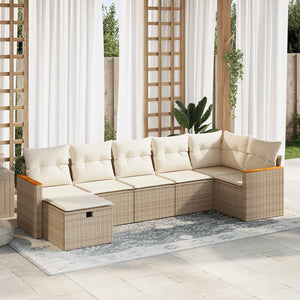 vidaXL Set Divani da Giardino 7 pz con Cuscini Beige in Polyrattan