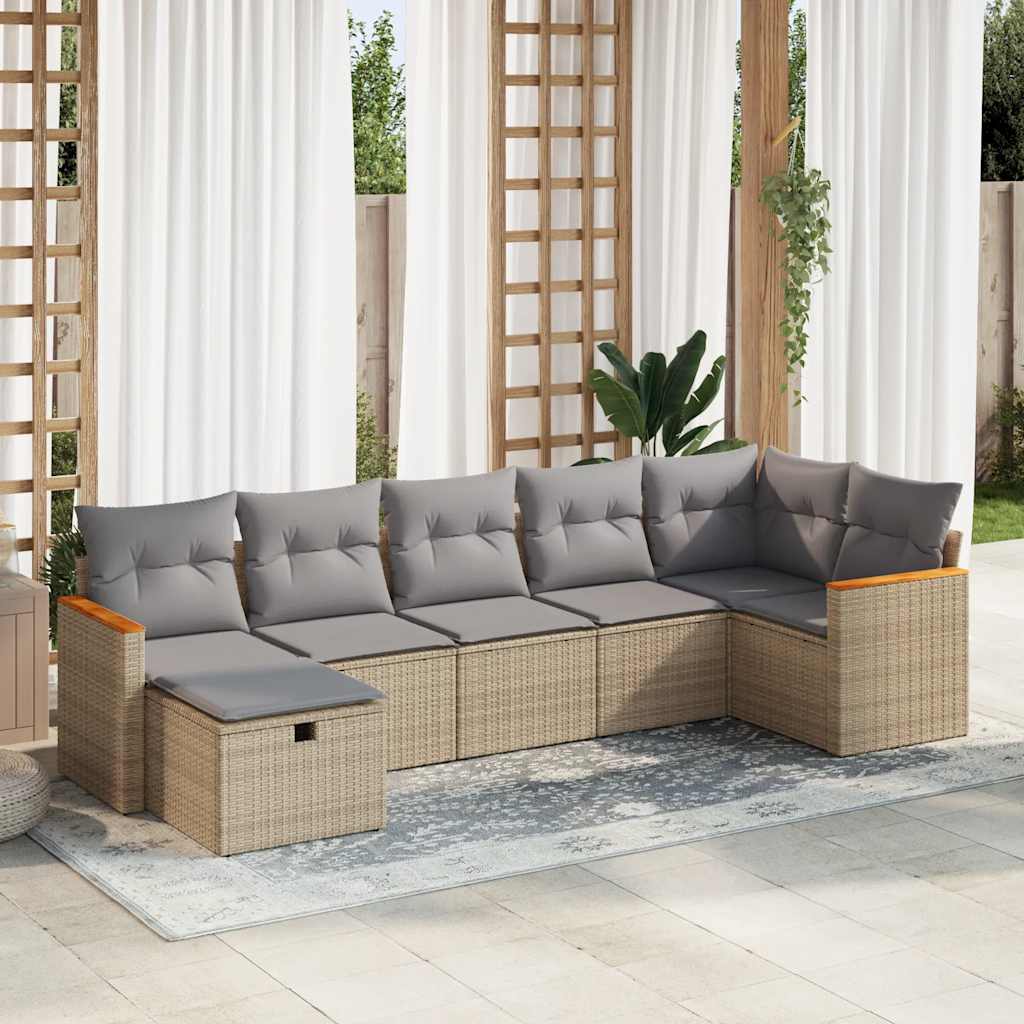 Set Divani da Giardino 7 pz con Cuscini Beige in Polyrattan