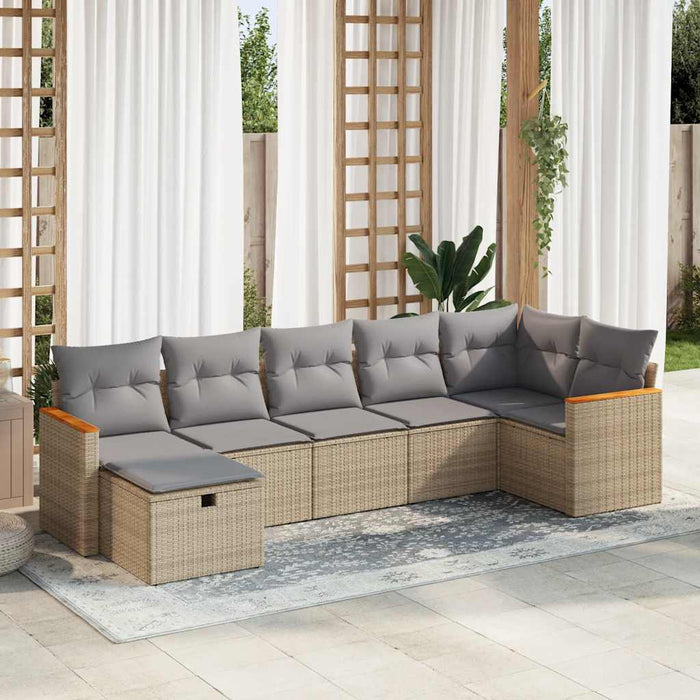 Set Divani da Giardino 7 pz con Cuscini Beige in Polyrattan