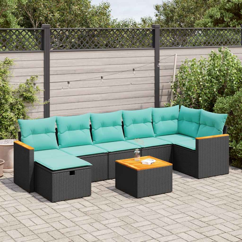 Set Divani da Giardino con Cuscini 8 pz Nero in Polyrattan 3325935