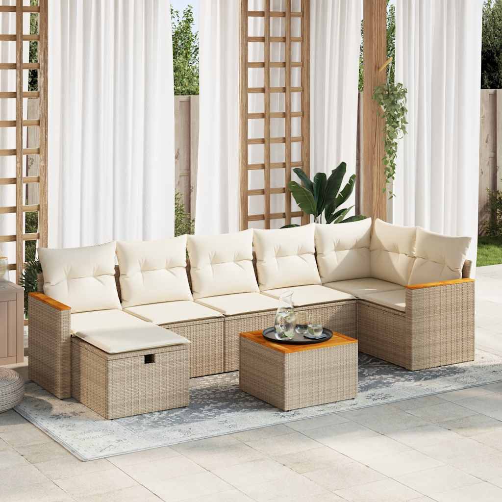 vidaXL Set Divano da Giardino 8 pz con Cuscini Beige in Polyrattan