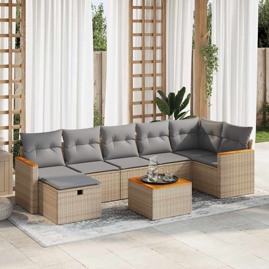 vidaXL Set Divano da Giardino 8 pz con Cuscini Beige in Polyrattan