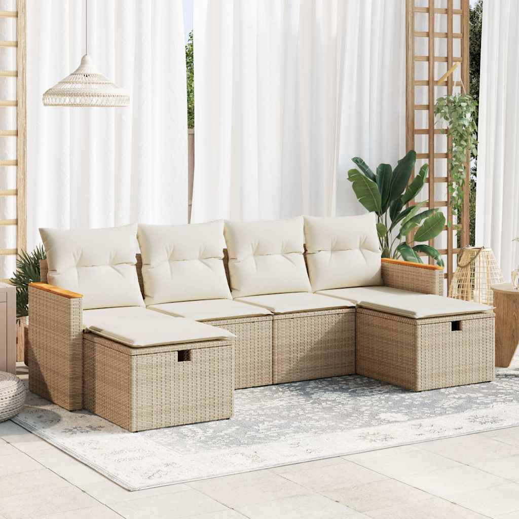 vidaXL Set Divano da Giardino 6 pz con Cuscini Beige in Polyrattan