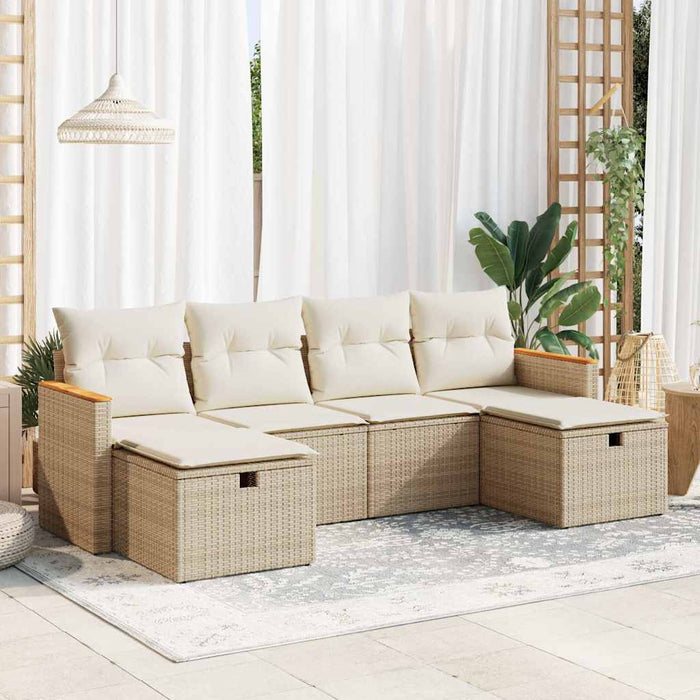 vidaXL Set Divano da Giardino 6 pz con Cuscini Beige in Polyrattan
