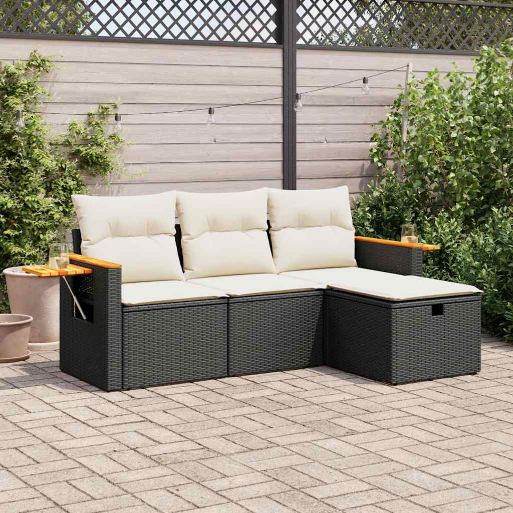 vidaXL Set Divani da Giardino 4 pz con Cuscini Nero in Polyrattan