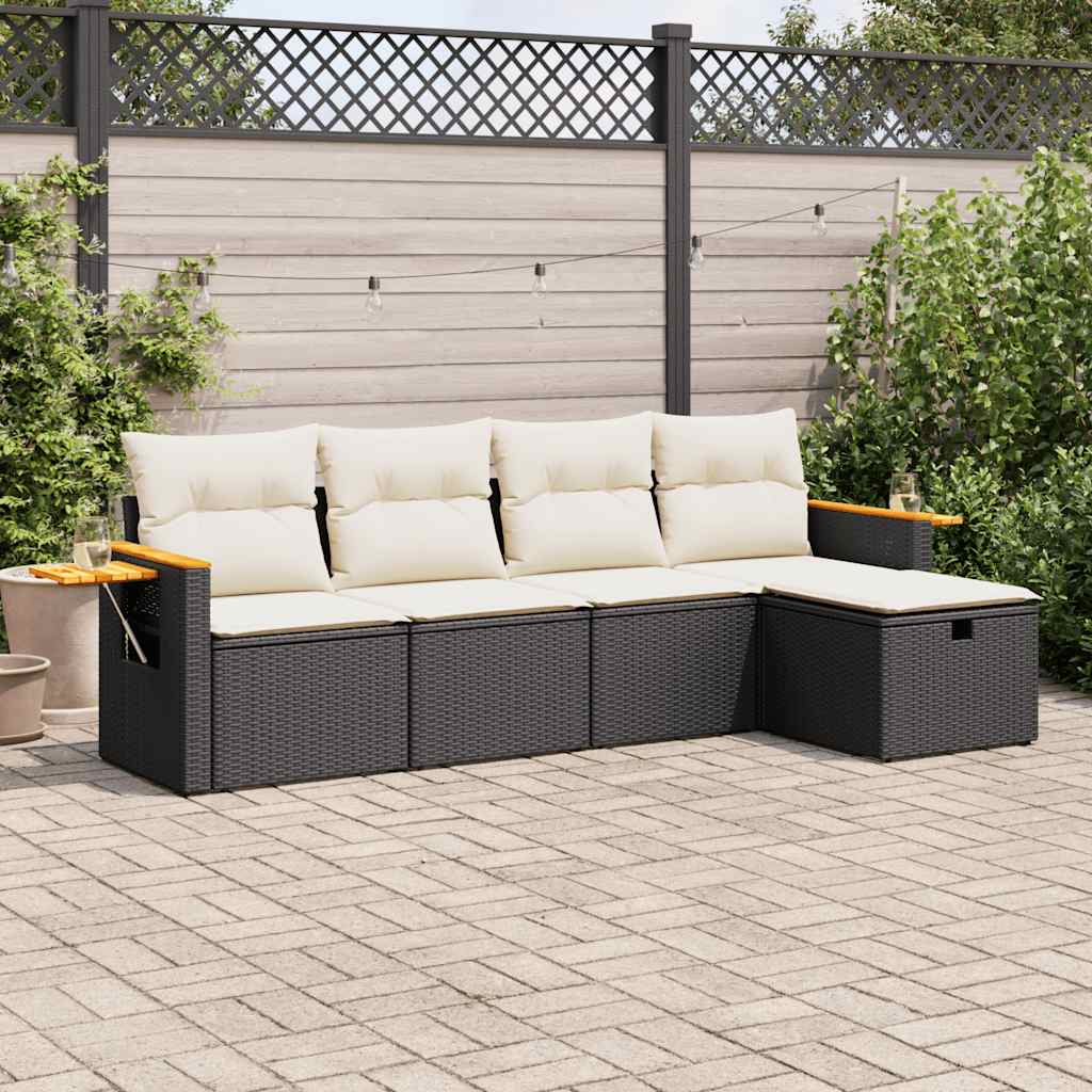 vidaXL Set Divani da Giardino 5 pz con Cuscini in Polyrattan Nero