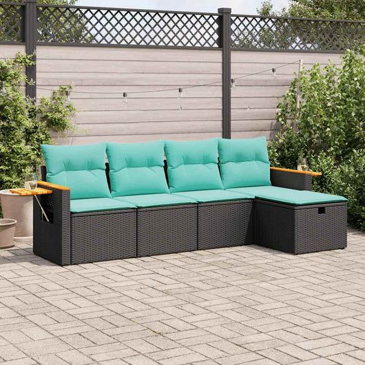 Set Divani da Giardino 5 pz con Cuscini in Polyrattan Nero 3325956