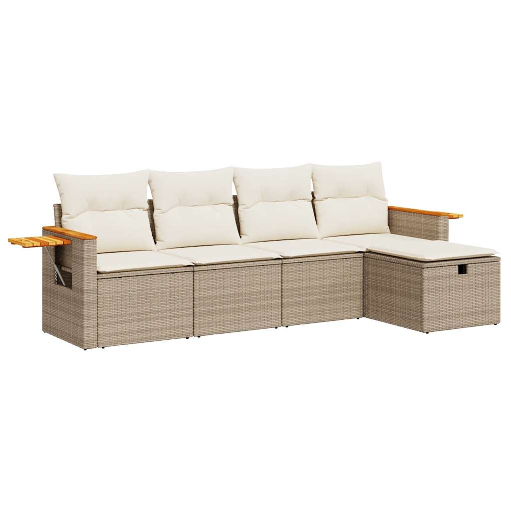 vidaXL Set Divano da Giardino 5 pz con Cuscini Beige in Polyrattan