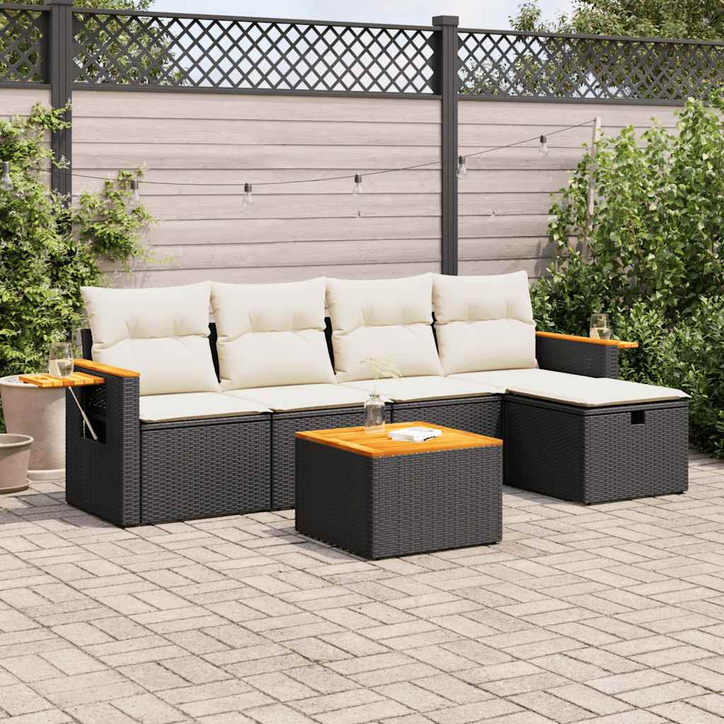 vidaXL Set Divano da Giardino 6 pz con Cuscini Nero in Polyrattan