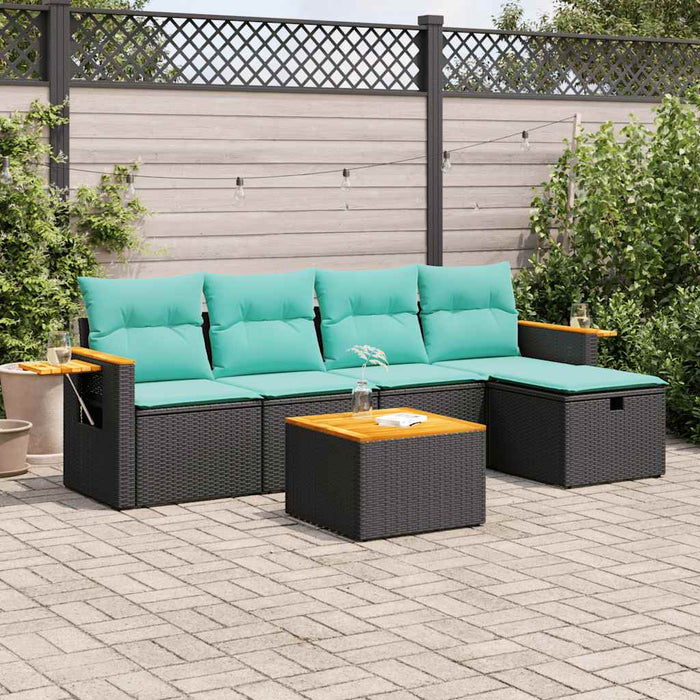 Set Divano da Giardino 6 pz con Cuscini Nero in Polyrattan 3325963