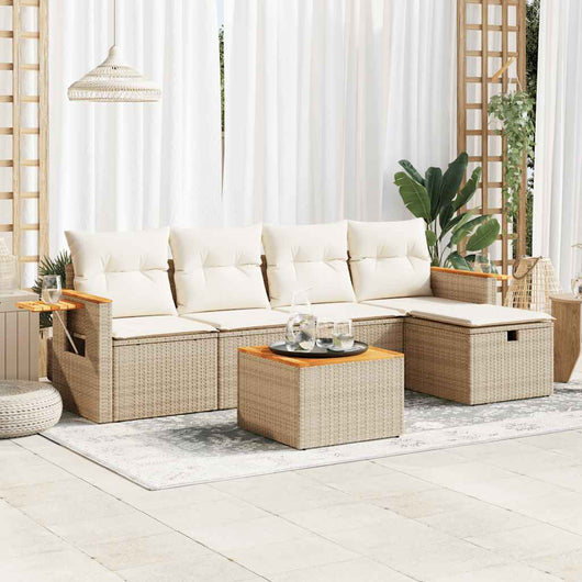 Set Divano da Giardino 6 pz con Cuscini Beige in Polyrattan 3325964