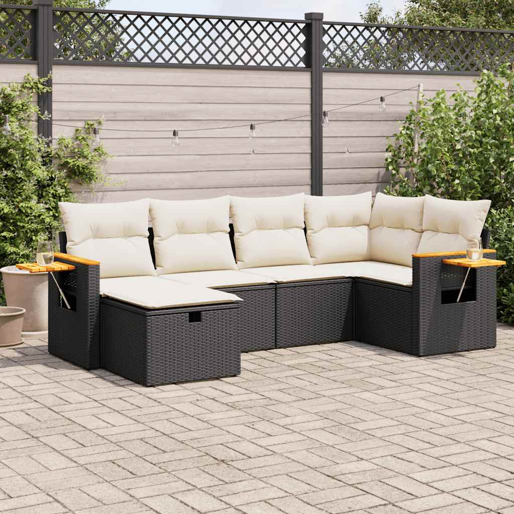 vidaXL Set Divano da Giardino 6 pz con Cuscini Nero in Polyrattan