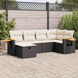 vidaXL Set Divano da Giardino 6 pz con Cuscini Nero in Polyrattan