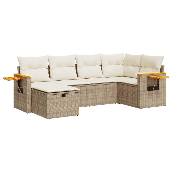 Set Divano da Giardino 6 pz con Cuscini Beige in Polyrattan
