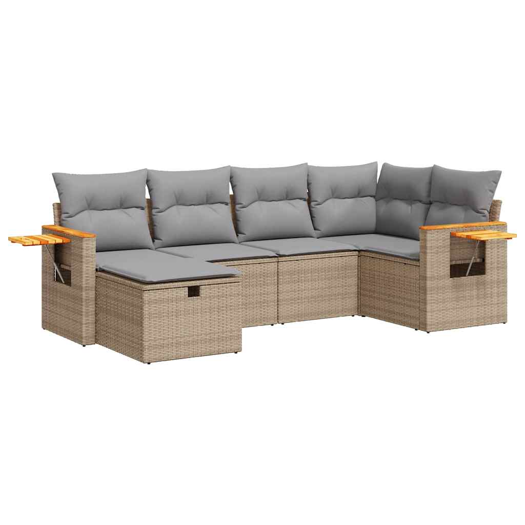 Set Divano da Giardino 6 pz con Cuscini Beige in Polyrattan