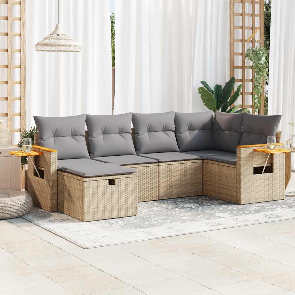 Set Divano da Giardino 6 pz con Cuscini Beige in Polyrattan