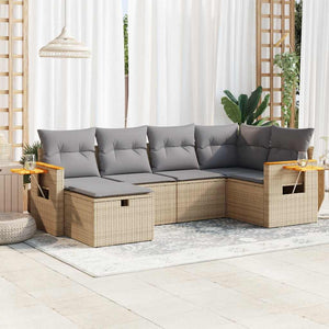 Set Divano da Giardino 6 pz con Cuscini Beige in Polyrattan