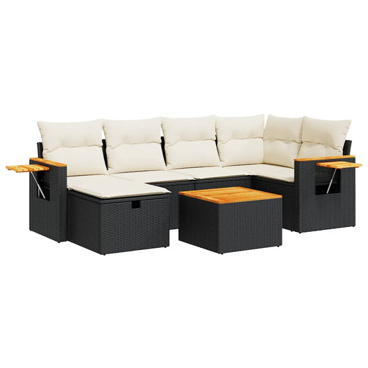 vidaXL Set Divani da Giardino con Cuscini 7pz Nero Polyrattan