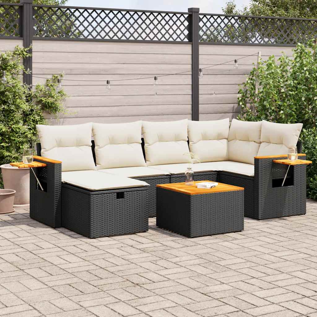 vidaXL Set Divani da Giardino con Cuscini 7pz Nero Polyrattan