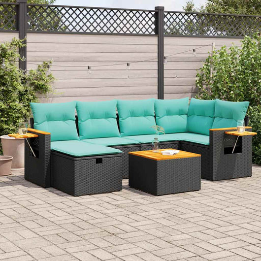 Set Divani da Giardino con Cuscini 7pz Nero Polyrattan 3325977