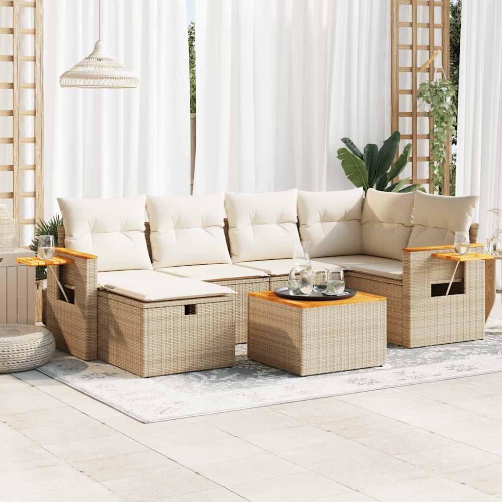 Set Divani da Giardino 7 pz con Cuscini Beige in Polyrattan 3325978