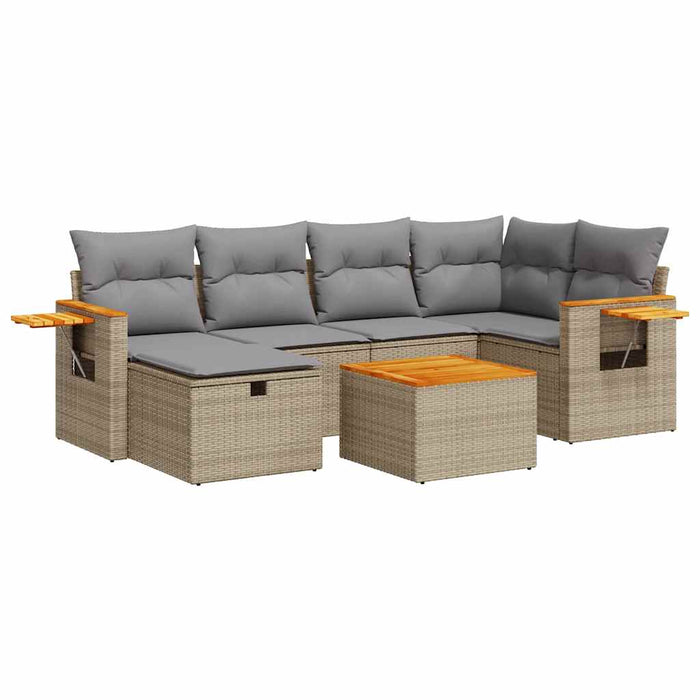 Set Divani da Giardino 7 pz con Cuscini Beige in Polyrattan