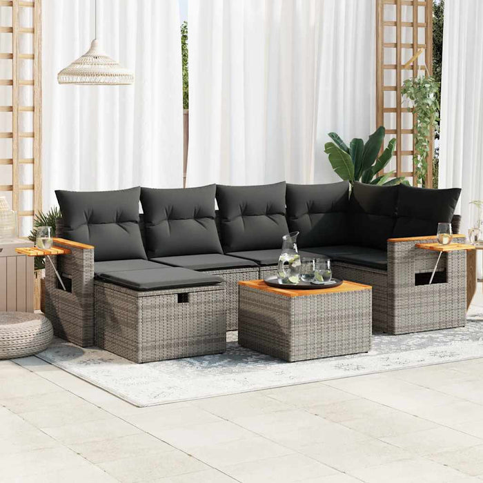 vidaXL Set Divani da Giardino 7 pz con Cuscini Grigio in Polyrattan